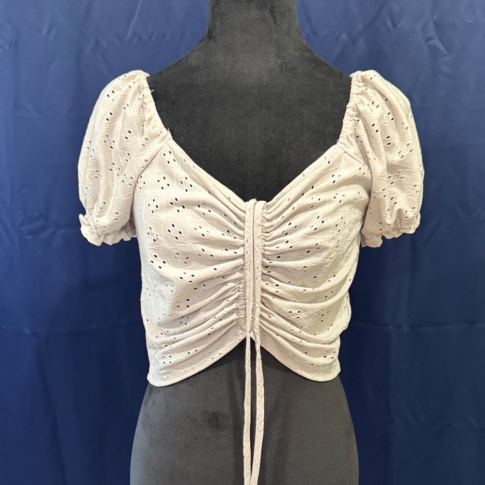 Chic Ruched Eyelet Blouse in Cream